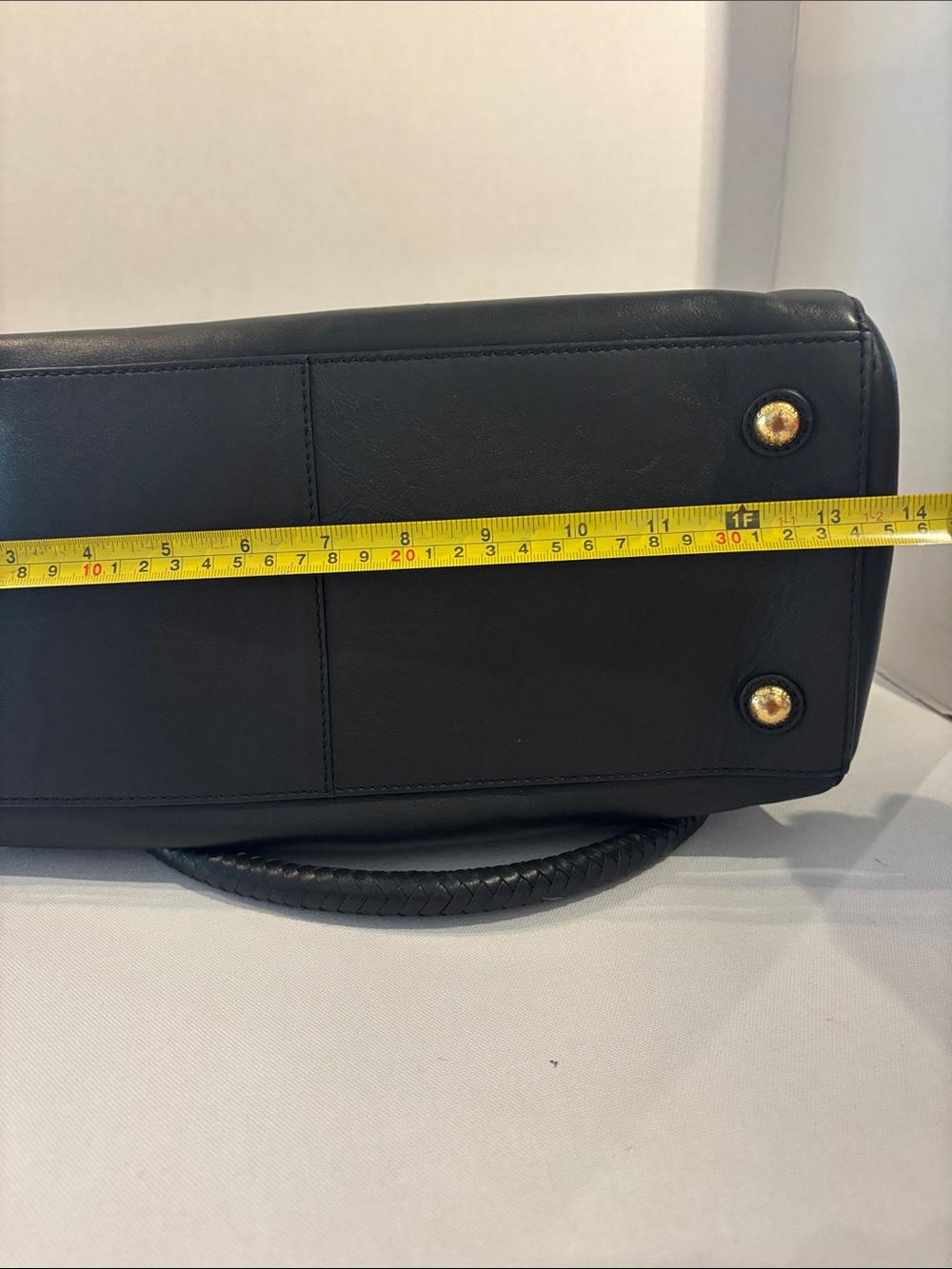 Cole Haan Classic Black Leather Work Tote with Gold Hardware and Braided Handles - Picture 11 of 12